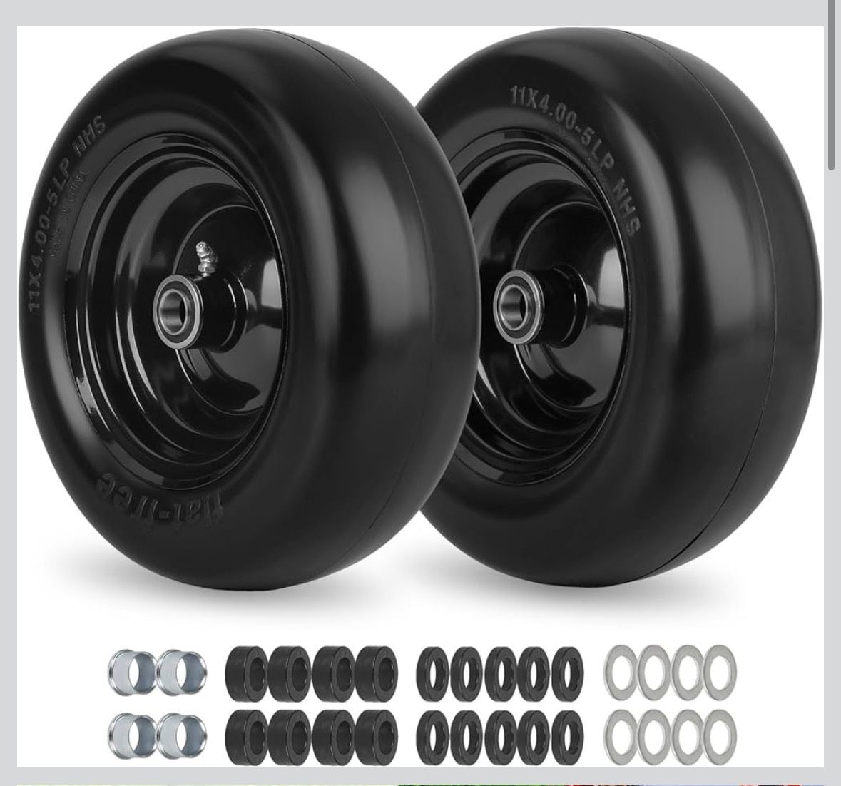 11x4.00-5” Flat Free Zero Turn Lawn Mower Tires and Wheels, 2 Pack