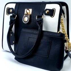 Black Amd White Faux Leather Satchel