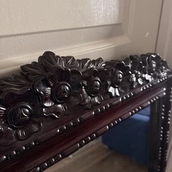 Vintage Chinese Carved Wood Wall Mirror – 28” x 40”