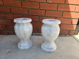 2 Marble Vases /Cemetery White and Grey