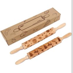 Wooden Patterned Cookie Rolling Pin 2 Pack