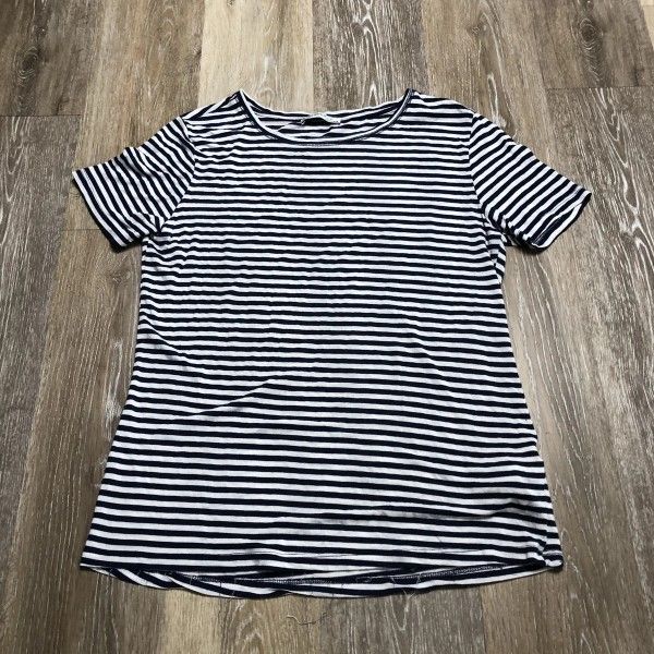 Zara Striped White Black Crew Neck Short Sleeve T  Tee Shirt Top Women's Size S Small 