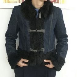 Armani Jeans Limited Edition Very Rare Dark Denim Faux Fur Lined Womens Jacket