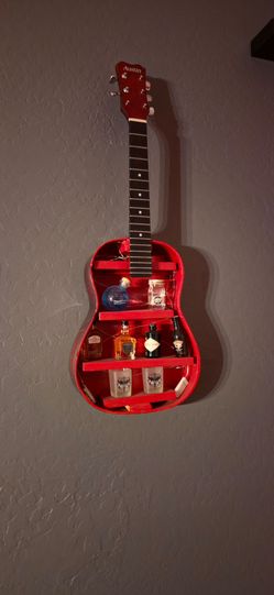 Guitar-Shaped Wall Bar / Liquor Shelf – Red
