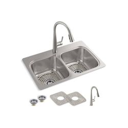 Brand New in Box Kohler Verse Stainless Steel 33 in. Double Bowl Drop-In Kitchen Sink with Faucet