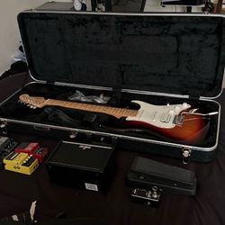 2017 MEXICAN FENDER Stratocaster. Sunburst With Hard Case And Boss Pedals 