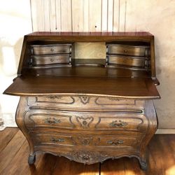 Antique Secretary Desk Solid Wood 2 Drawers Chest Dresser French Style 