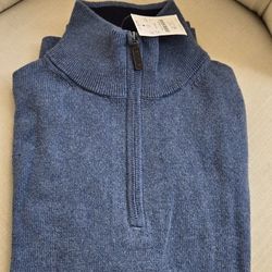 Brand New Blue J Crew Heritage Cotton Quarter Zip Men's Sweater Size Large