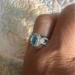 Vintage Sterling Silver 925 Blue Topaz Ring Sz 7 Signed SUN Designer