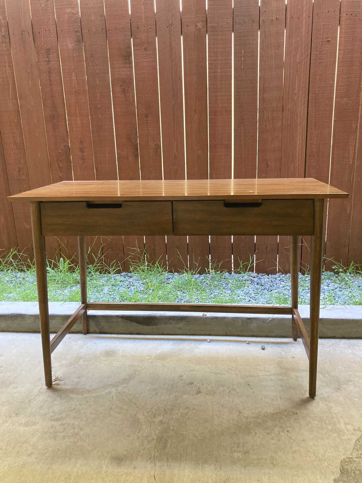 Desk - Dark Wood & MCM style with 2 Drawers