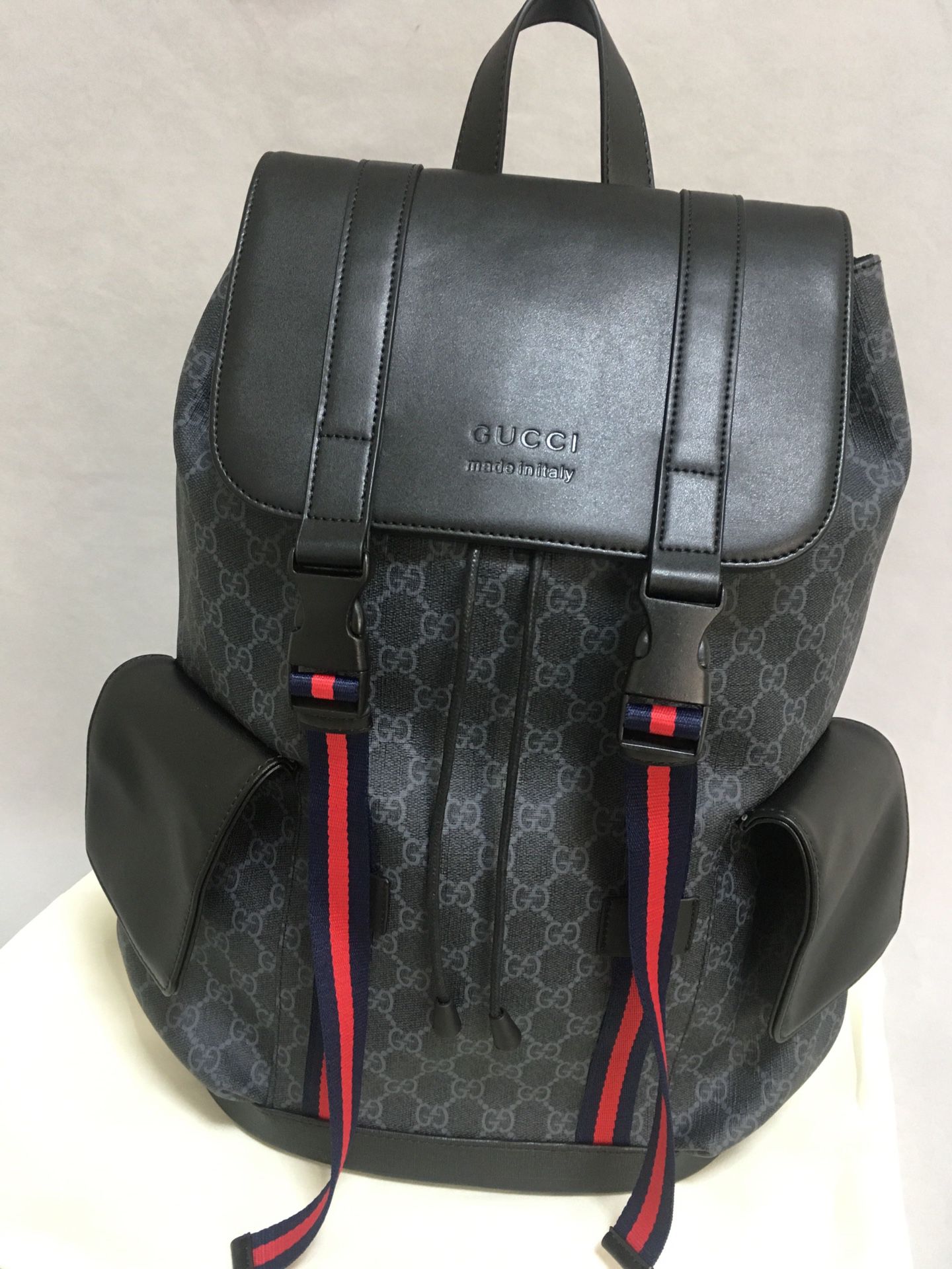 Gucci bag GUCCI black GG nylon backpack drawstring and flap buckle closure  for Sale in Jacksonville, FL - OfferUp