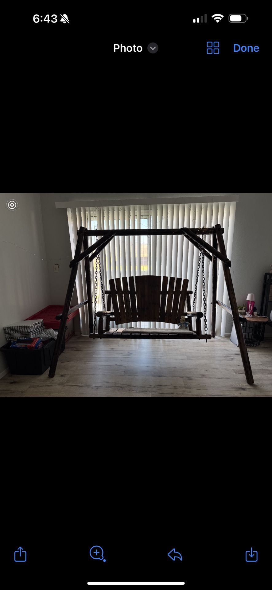 $299 Outdoor Patio Wooden Swing Bench 100% Wood 🪵 Kept Indoors If You Can Read It’s Available!