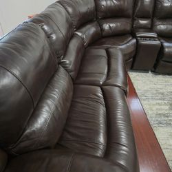 Sectional Brown Leather Power Reclining 6 Piece Right Arm Facing Sectional with USB & USB-C Ports