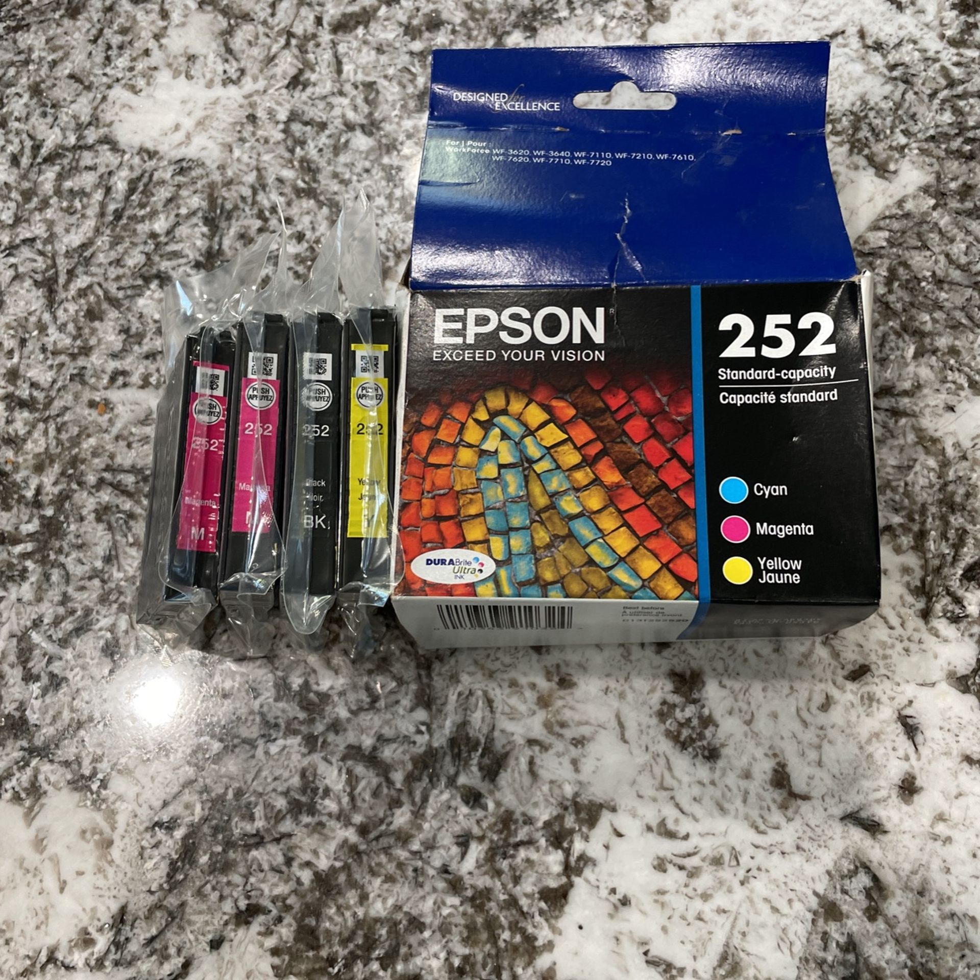 Brand New Epson Printer Ink Cartridges Black, Yellow, (2) Magenta