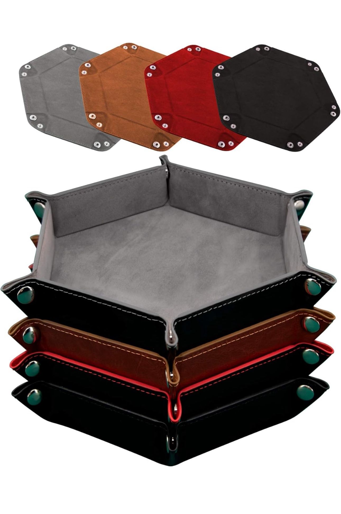 🔥NEW🔥 SIQUK 4 Pieces Dice Tray Hexagon Dice Rolling Holder Folding PU Leather Dice
