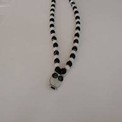 Handmade Owl Pendant Necklace – Black & White Beads”