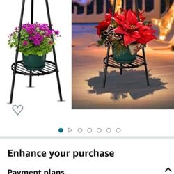 2 Pack Solar Lights Outdoor with Plant Stands, Solar Floor Lamp, Solar Powered Street Lights Metal Tripod Deck Lights for Garden Yard Pathway Driveway