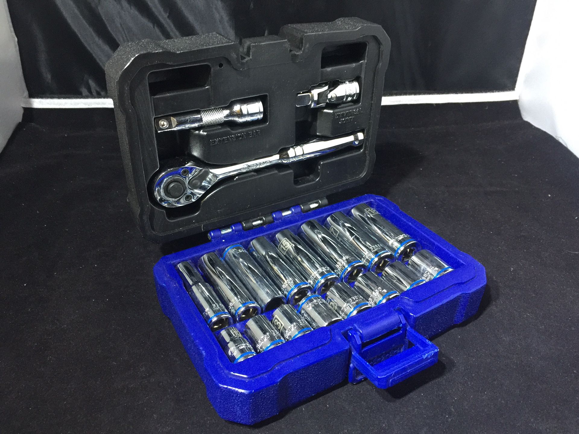 KOBALT 19 Pieces 3/8” MM Ratchet Deep Socket Tool Set Extension Universal Joint