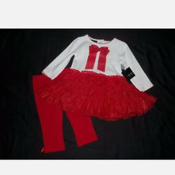 NWT Girls 6-9 Months Christmas Dress and Leggings White Red Tutu Skirt Outfit