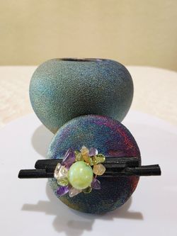Jeremy Diller Raku Pottery Mini Dream Jar Signed Studio Art Vessel Gemstones P1