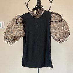 Puffy Sleeve Animal Print Shirt 