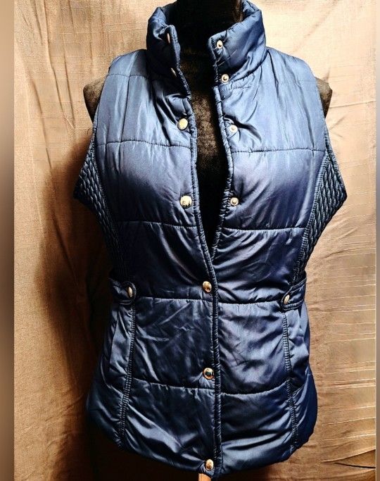 Avery & Co. Navy Blue Button Up Puff Vest Sz L