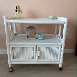 White Rattan Bar Cart