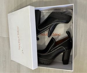 NEW See By Chloé Black Leather Platform Block Heel Mules size 5