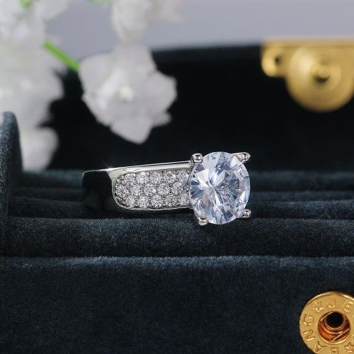 "Anillos Large Round CZ Luxury Diamond Chunky 925 Silver Plated Ring, L018