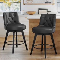 2X Black 26” Swivel Faux Leather Barstools 