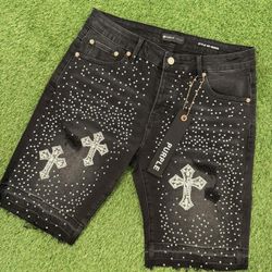 Purple Brand Shorts Denim w/ Rhinestones Size 32  