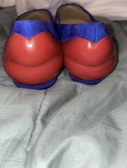 Katy Perry Fleur Blue Suede Red Patent Lips Pointed Toe Flat Shoes Womens 5