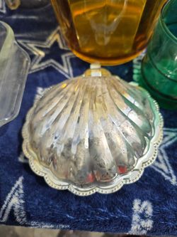 Sliver painted shell butter dish