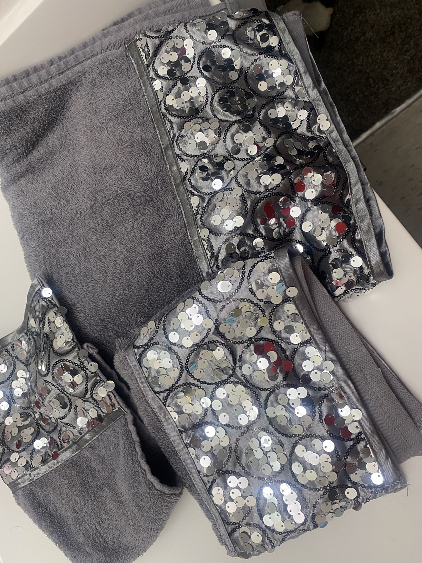 Sequin Shower Curtain And 3 Piece Towel Set