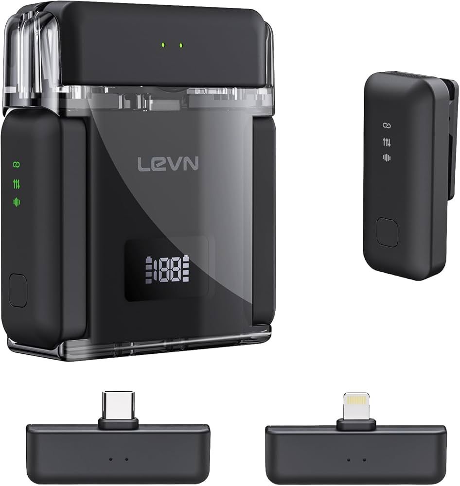 Brand New   LEVN Wireless Microphone for iPhone/Android/PC, USB-C/Lightning Plug & Play, AI Noise Cancel, 328ft Range, 30H Battery Life with Charging 