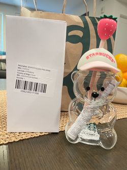 Starbucks pink collection teddy bear glass cup