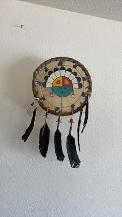 Navajo Native American Clara Vasquez Sunface Feather Wall Art