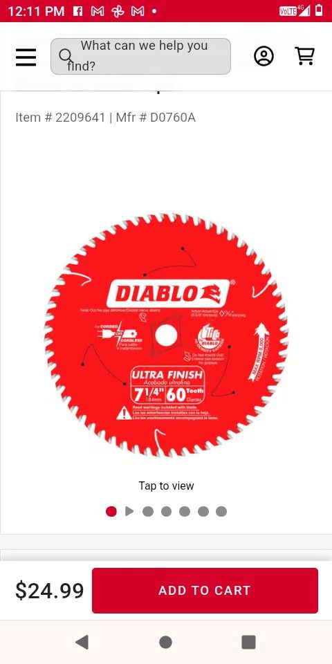 *"* Diablo 71/4 W/60 Teeth -#30 Brand New Blades *"*