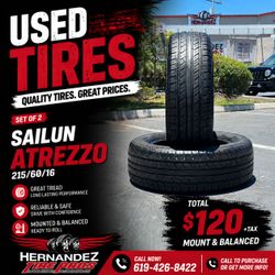 Used Sailun Atrezzo 215/60R16 - Set of 2, Mounted & Balanced