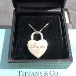 Tiffany & Co Silver I Love You Heart Padlock Pendant Necklace 