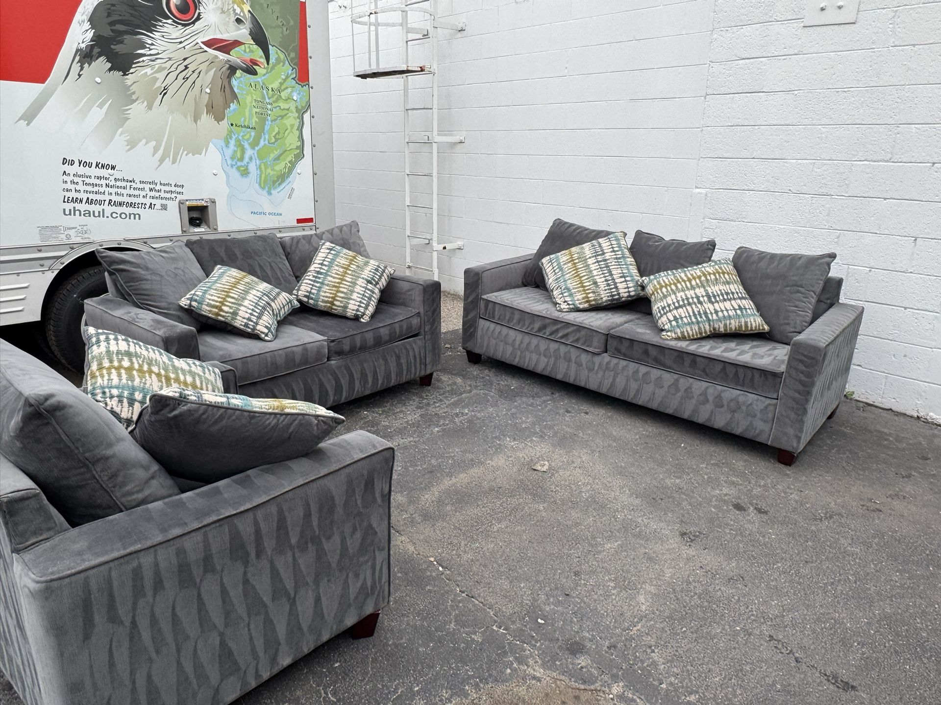 Gray 3pc Couch Set - Velvet Sofas & Chair | Modern | Clean | Delivery Available