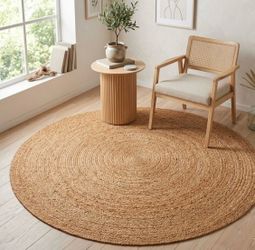 Handcrafted Braided Rustic 100% Natural Jute Area Rug - Boho Farmhouse - 6ft Round