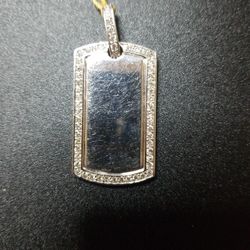 14k White Gold Men's Diamond Dog Tag 