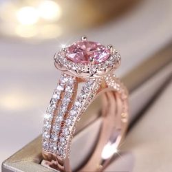 Elegant Promise Ring 18k Rose Gold Plated Inlaid Shiny Zircon Engagement Wedding