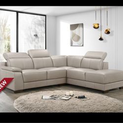 *Labor Day Event*---Portofino Charming Light Gray Leather Sectional Sofa---Delivery And Easy Financing Available 