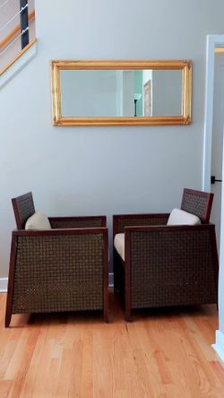 Vintage leather chairs. 2 Olive Green Woven Leather Chairs
