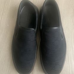 Gucci Black GG Canvas And Leather Slip-On