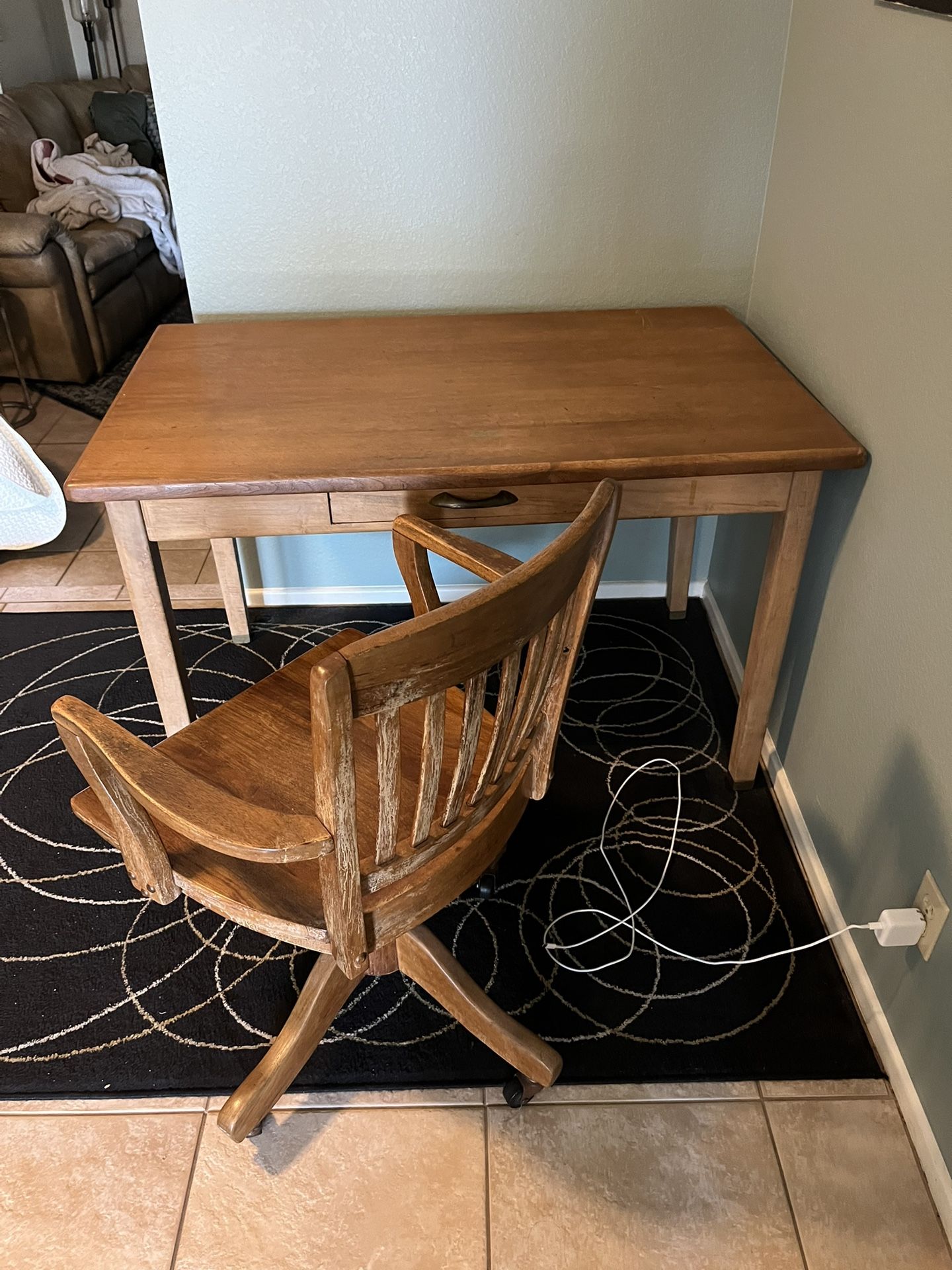 NY library Oak Desk & Antique High Point Bending & Chair Co. Walnut Rolling Desk Chair