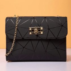 New, Mini Lock Geometric Pattern Flap Square Bag