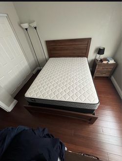 Queen Size Bed Frame, Mattress, and Boxspring